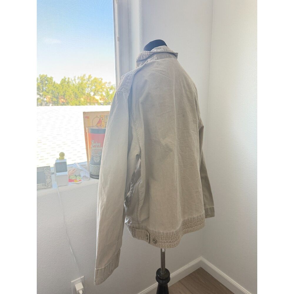 Milestone Khaki Beige Canvas Utility Jacket Mock Neck Full Zip